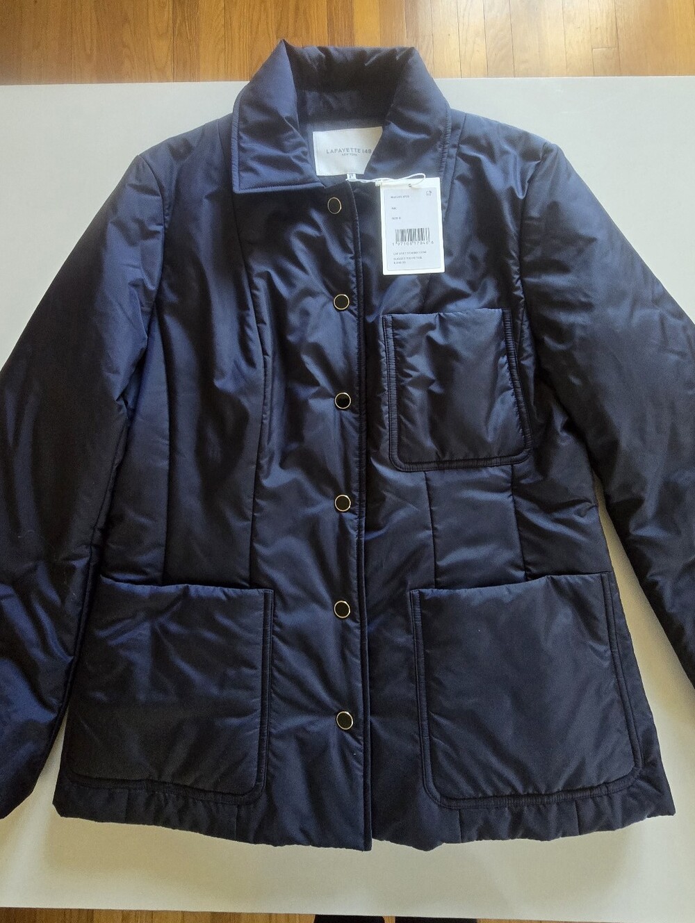 NWT Lafayette 148 New York Lightweight Down Puffer Coat Jacket - Ink Navy Blue 8